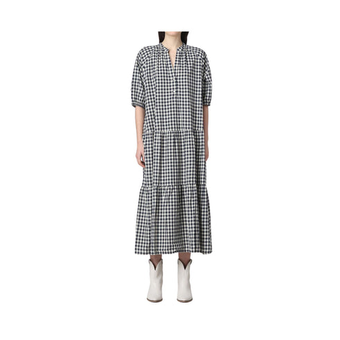 Abito Donna a quadri con balze Blu panna WOOLRICH- Francavilla Moda